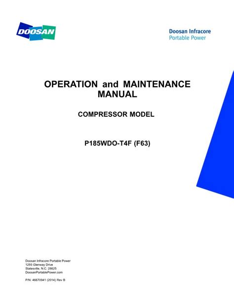 Portable <b>Compressor</b> Models. . Doosan p185 compressor service manual